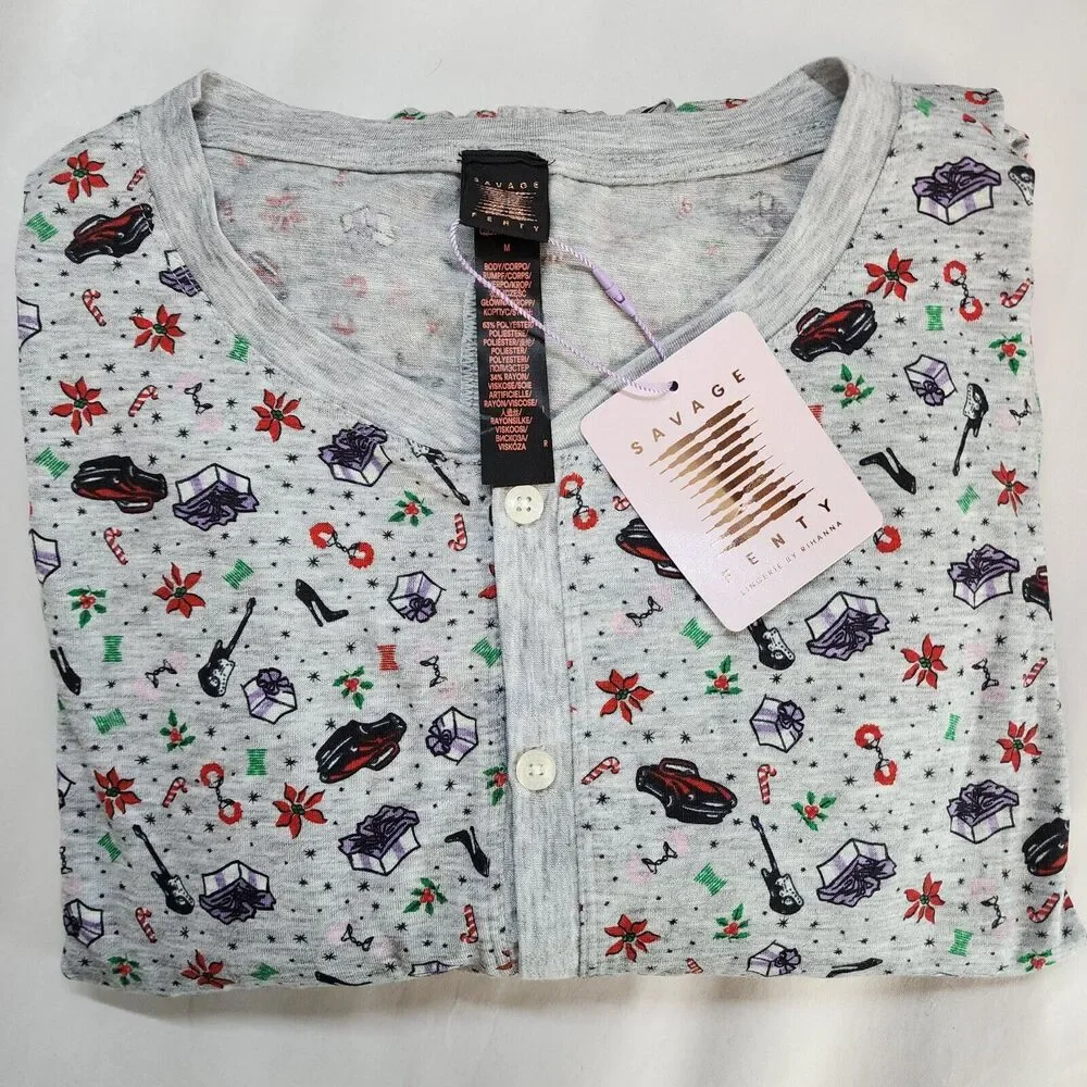 Savage X Fenty Mens Holiday Jumper Pajamas Size M Long Johns Open Back One Piece